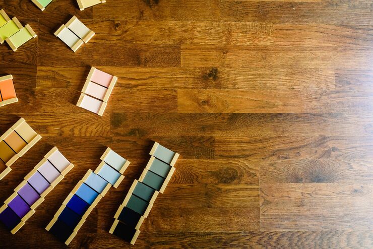 high angle view wooden floor