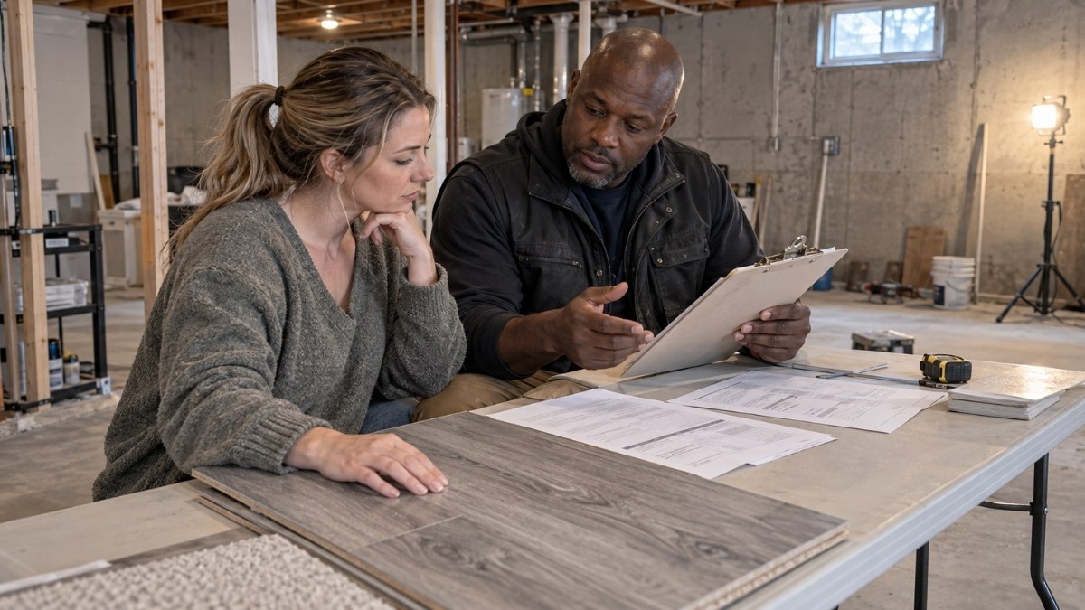 flooring contractor reviewing a project estimate